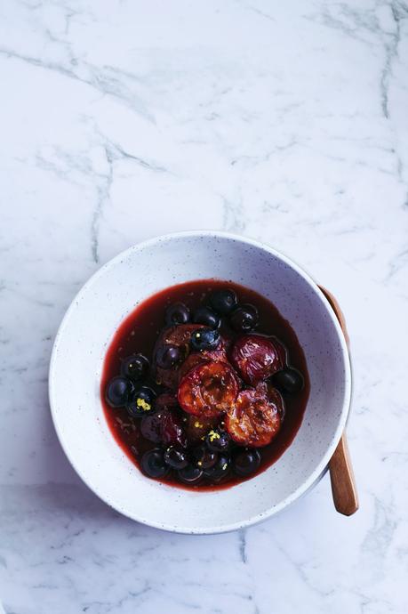 Plums in Vegan Balsamic Syrup with Blueberries, Cooking with Mom & Happy Holidays