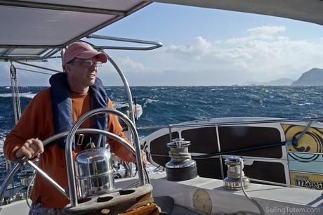 Jamie at the helm as we get past the cape - seas NEVER look as big on camera...