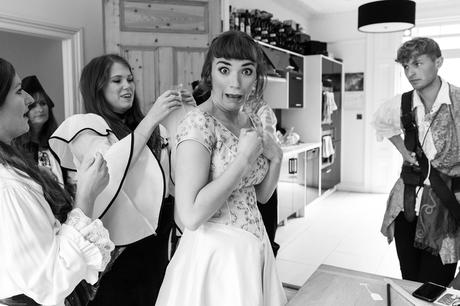 York wedding photography bride making silly face getting ready