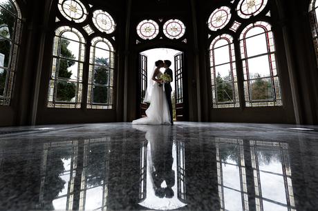 York wedding photography reflections inside orangery