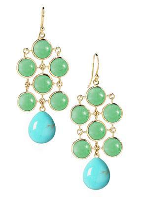 Elizabeth Showers 18kt yellow gold large drop earrings with chrysophrase and turquoise