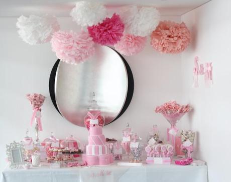 pink-white-wedding-dessert-candy-buffet-tissue-paper-pom-poms