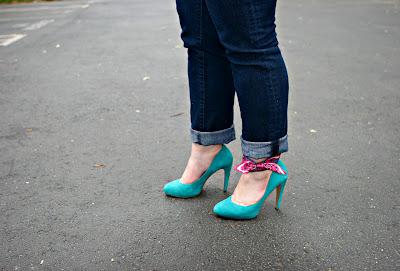 Wednesday - Teal Suede Pumps and a Paisley Scarf