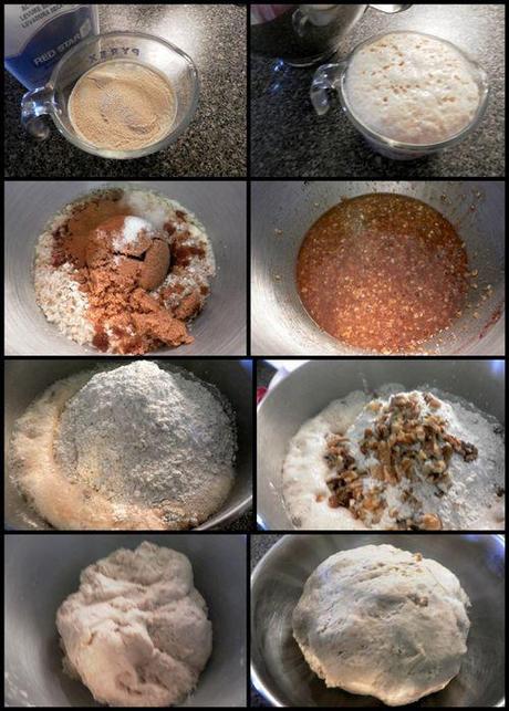 Whole wheat, oatmeal & walnut bread - dough collage