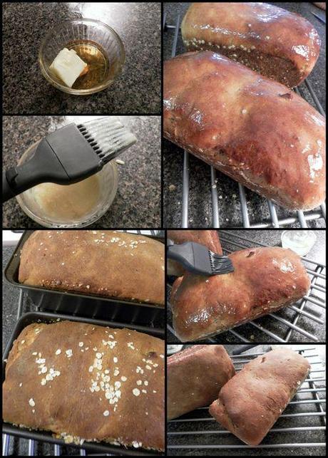 Whole wheat, oatmeal & walnut bread - honey butter glaze collage