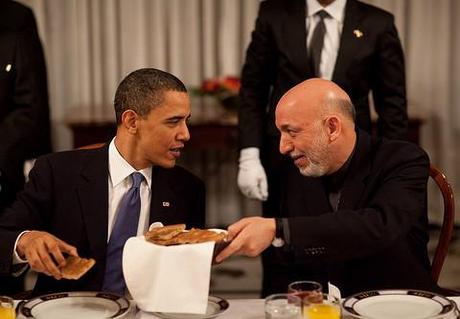 Presidents Obama and Karzai chew the fat