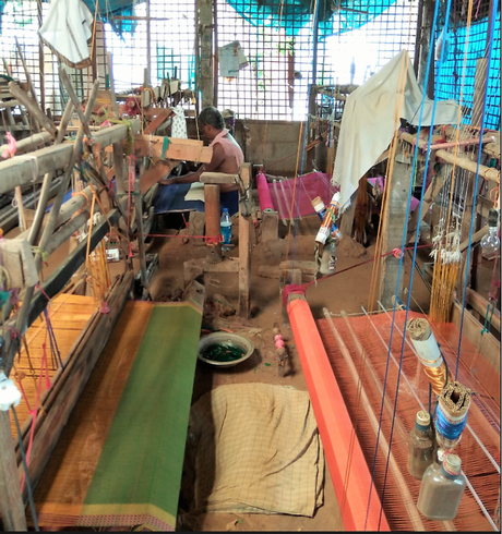 Pit looms used for weaving Mangalagiri sarees