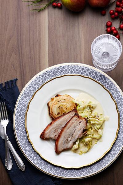 Roasted pork belly with creamed pointed cabbage