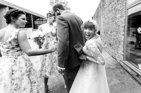 York Wedding Photography at Barmbyfield Barns bride being silly