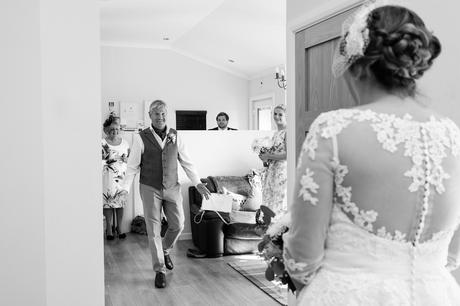 Dad eeing daughter for the first time York Wedding Photography at Barmbyfield Barns