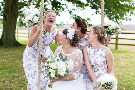 York Wedding Photography at Barmbyfield Barns laughing bridesmaids