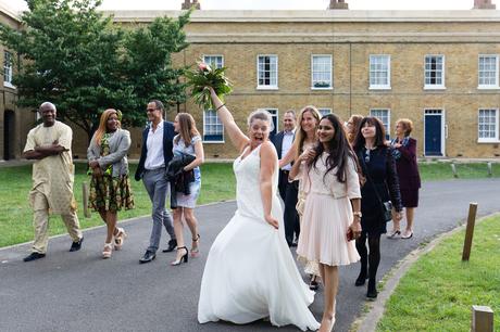 Bride makes silly face at quirky & fun wedding in London