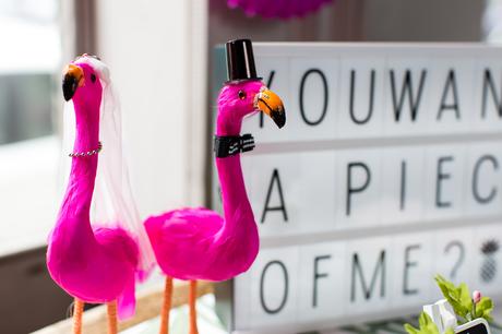 Bride and Groom flamingos made by DIY bride at Quirky and Fun wedding in London
