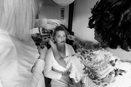 Bride getting ready at fun and quirky wedding in London