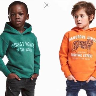 Black child model wearing H&M collest monkey in the jungle hoodie