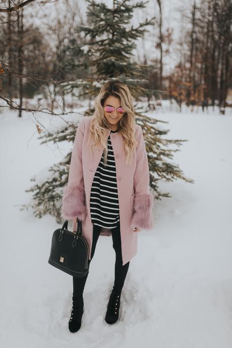 Winter style: Pastel Jacket winter style: pastel jacket with black striped top and leggings