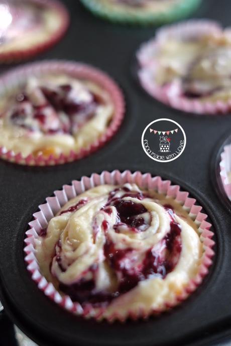 {Spencer Makes} Peach Cream Cheese Muffins with Mixed Berry Swirl