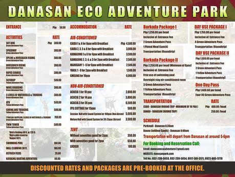 Danasan Eco Adventure Park Rates