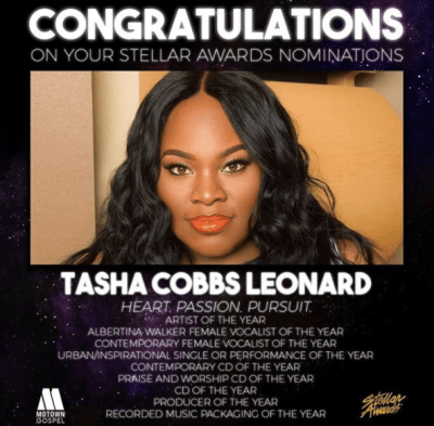 Tasha Cobbs Leonard Just Racked Up 9 Stellar Award Nominations