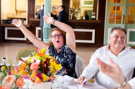 A fun Yorkshire Wedding guests waving arms to music