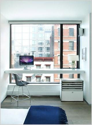 soho loft master bedroom desk modern home office new york