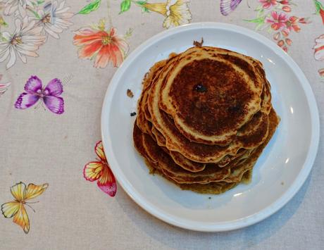 Sourdough Blueberry Vanilla Pancakes made with leftover sourdough starter!