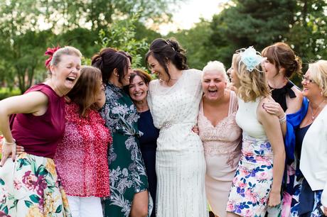 Villa Farm Weddings bride laughing with bridesmaids