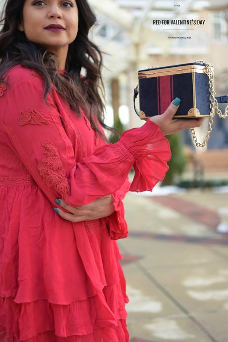 how to wear red in winter, ice blur coat, red lace dress , mini dress, valentines outfit, feminine, street style, fashion, dc blogger, wavy beachy dress, date night casual, dressy, myriad musings