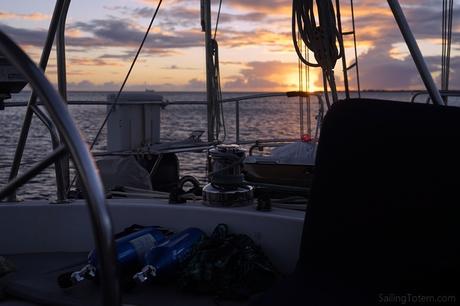 Sunset view to Klein Bonaire off the transom