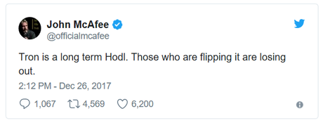 John McAfee Tron TRX tweet