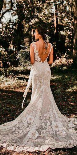 bohemian wedding dress lace sheath sleeveless open back with train hailes8