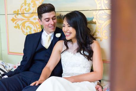 Preston Court Wedding Photography couple sportraits on bed in gypsy van