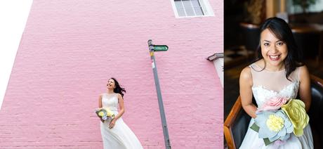 Preston Court Wedding Photography bride against pink wall