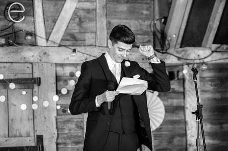 Groom fist pump during the speeches Preston Court Wedding Photography