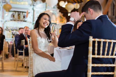 Preston Court Wedding Photography bride laughs and smiles during the speech