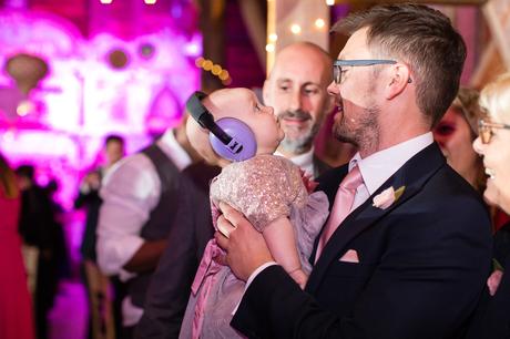 Preston Court Wedding Photography baby with ear protection during the party