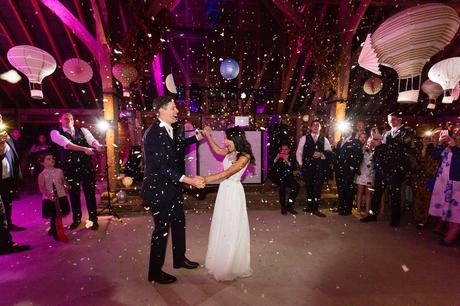 Confetti canons during the first dance Preston Court Wedding Photography