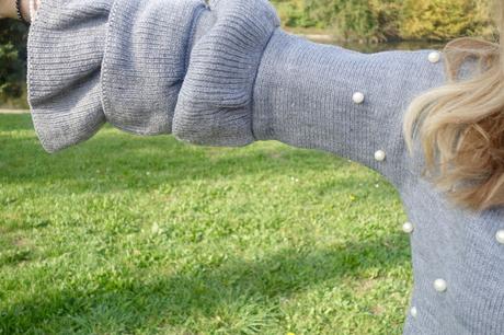 Pearl Beading Tiered Ruffle Sleeve Jumper