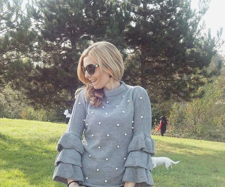 Pearl Beading Tiered Ruffle Sleeve Jumper Pearl Beading Tiered Ruffle Sleeve Jumper