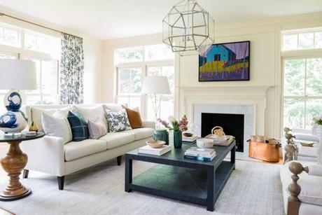 White Living Room With Colorful Art By Boston Designer Meredith Rodday