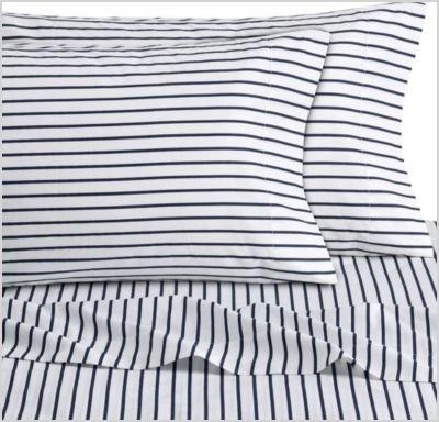 cotton percale sheet set in navy stripe contemporary sheet and pillowcase sets