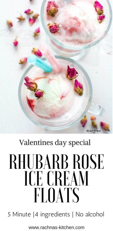 Rhubarb rose ice cream floats for valentines day