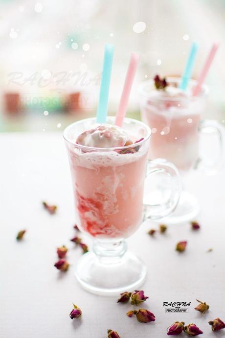 Rhubarb rose ice cream floats for valentines day