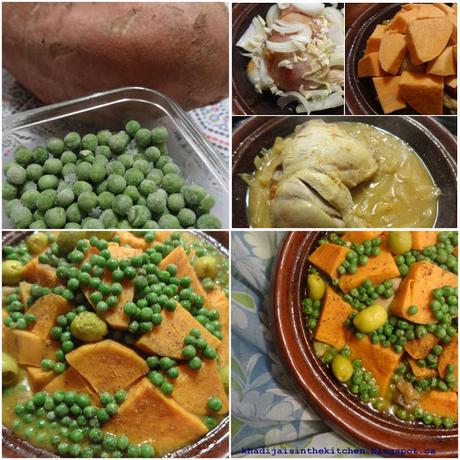 TAGINE DE POULET AUX PATATES DOUCES ET PETITS POIS / CHICKEN TAGINE WITH SWEET POTATOES AND SMALL PEAS / TAGINE DE POLLO CON BATATAS Y GUISANTES / طاجين الدجاج و البطاطا الحلوة و الجلبانة(البازلاء)