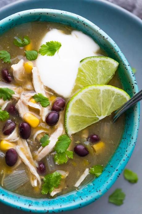 Shortcut Instant Pot Chicken Chili Verde Soup comes together with simple pantry ingredients, and may be assembled as freezer packs for easy freezer Instant Pot weeknight dinners. No pre-cooking, and packed full of delicious tomatillo, jalapeno, lime and garlic flavors! #sweetpeasandsaffron #instantpot #soup #chicken