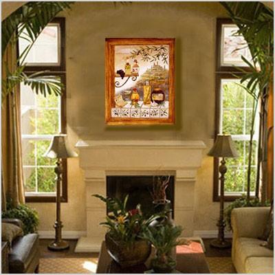 tuscan painting over fireplace mediterranean living room other metro