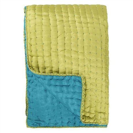 Chenevard Turquoise and Pistachio Pure Silk Quilt and Shams design by Designers Guild