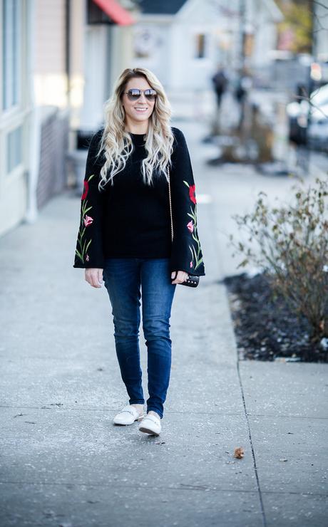 An embroidered floral sweater is the perfect way to transition your wardrobe from winter to fall! 