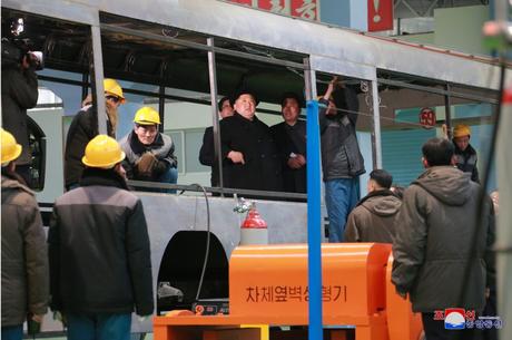 KJU Visits Pyongyang Trolley Bus Factory
