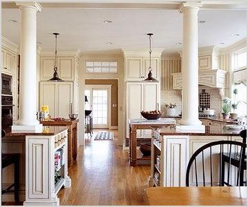 interesting kitchen divider would replace colonial columns with rustic reclaimed barn wood type posts gives more cabinet space to one wall kitchens such as ours